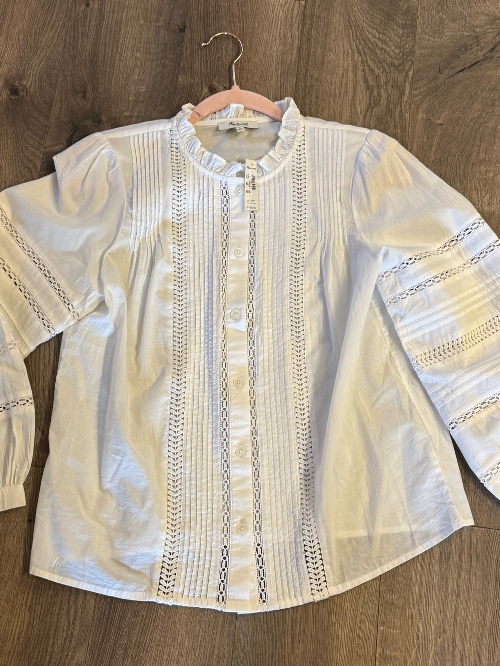New! Madewell White Pintuck & Lace Inset Blouse - Women - Picture 4 of 7